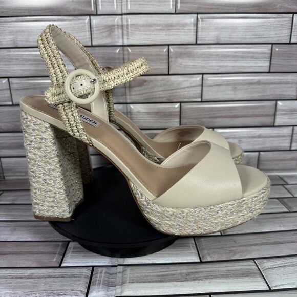 Steve Madden Women's Ivory Leather Espadrille Sandal Shoe Size 11-NEW - Picture 1 of 8